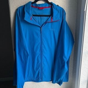 LL Bean Blue Lightweight Hooded Jacket Windbreaker with Red Accents Size XL
